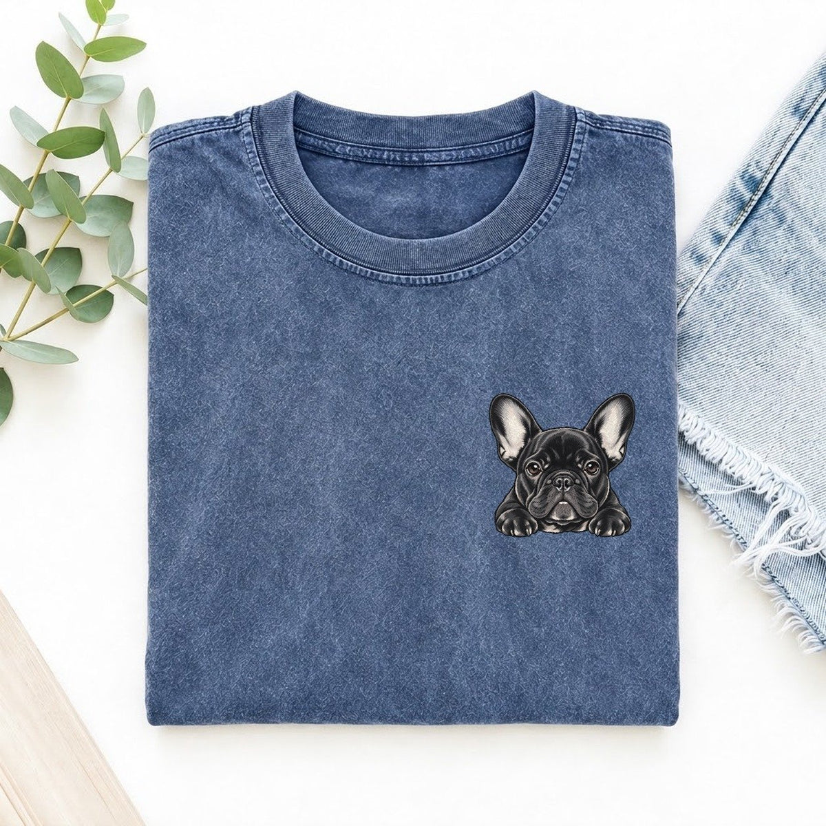French Bulldog Left Chest Vintage T-shirt – Washed Blue
