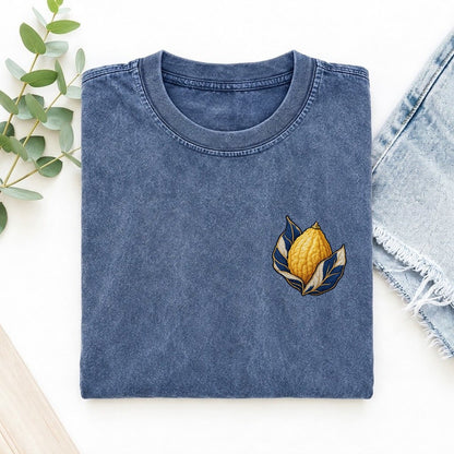 Etrog Leaf Cradle Left Chest Vintage T-shirt – Washed Blue