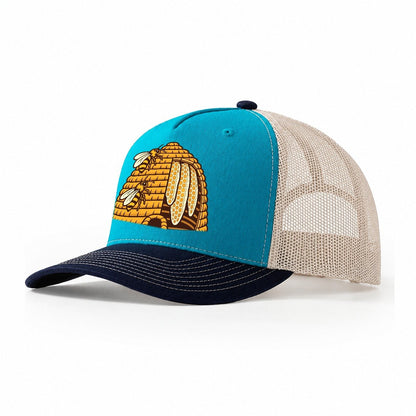 Skep Cutaway Mark Beekeeping Trucker Hat – Teal Navy