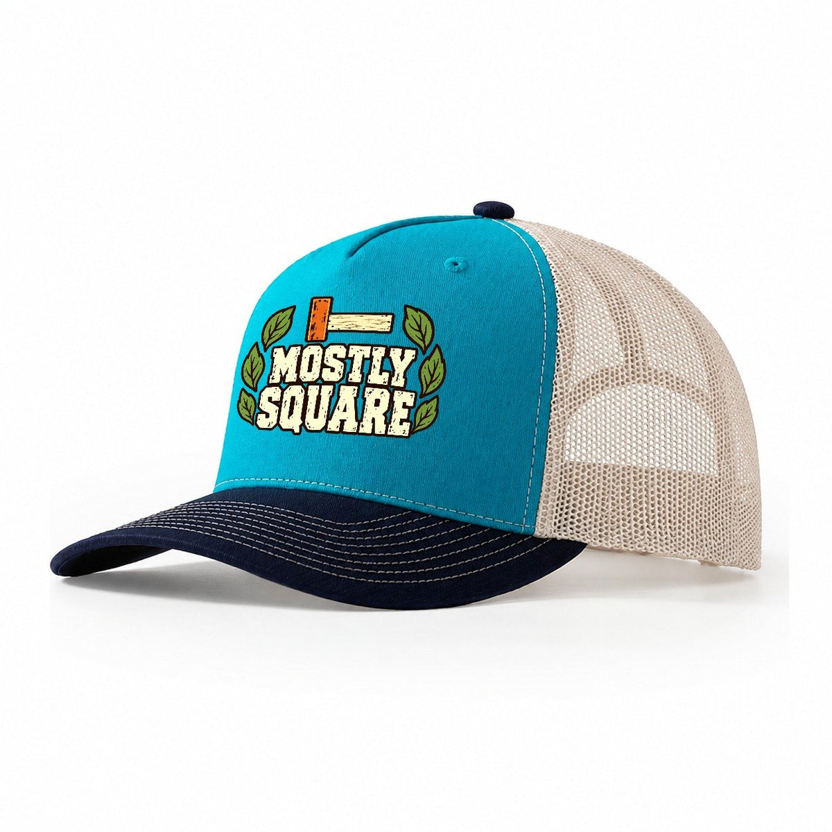 Mostly Square Woodworking Trucker Hat – Teal Navy