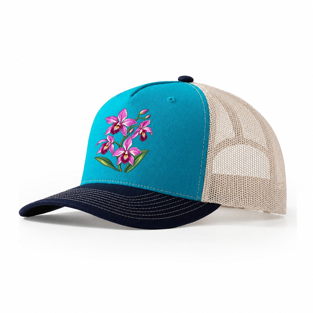 Queensland Cooktown Orchid Australia Cultural Icons Trucker Hat – Teal Navy