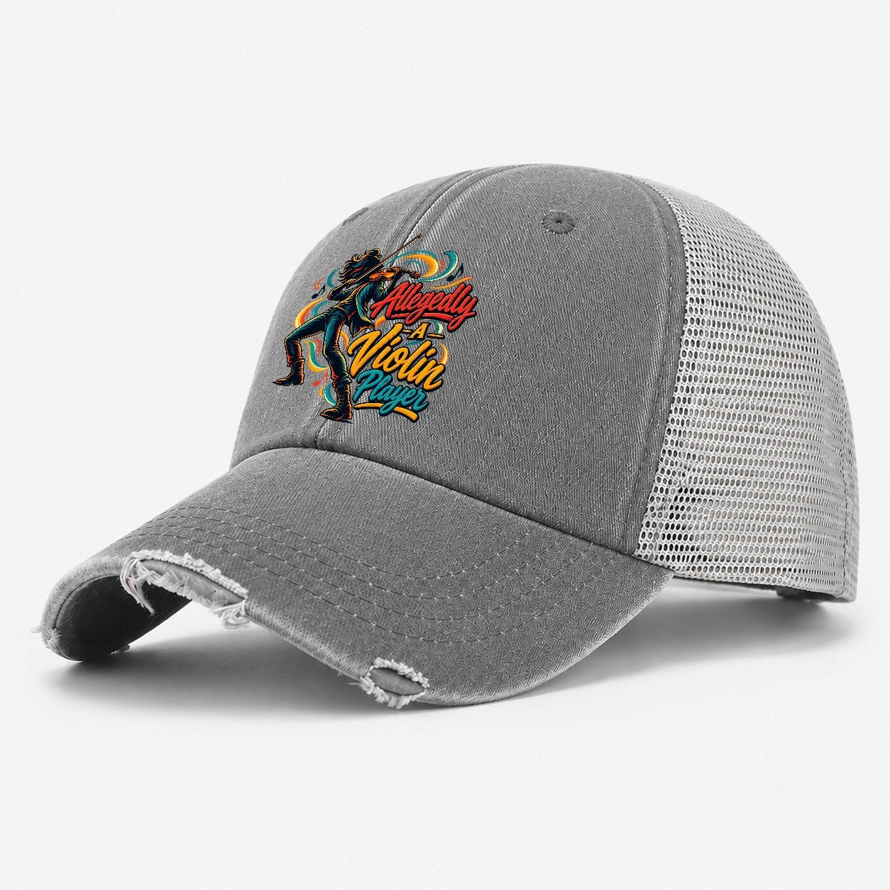Allegedly A Violin Player Music Instruments Washed Trucker Hat – Grey