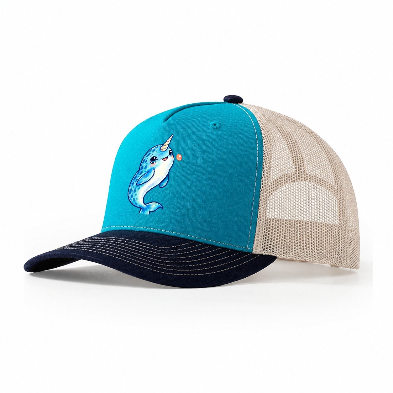 Narwhal Upward Swim Sea Sprite Trucker Hat – Teal Navy
