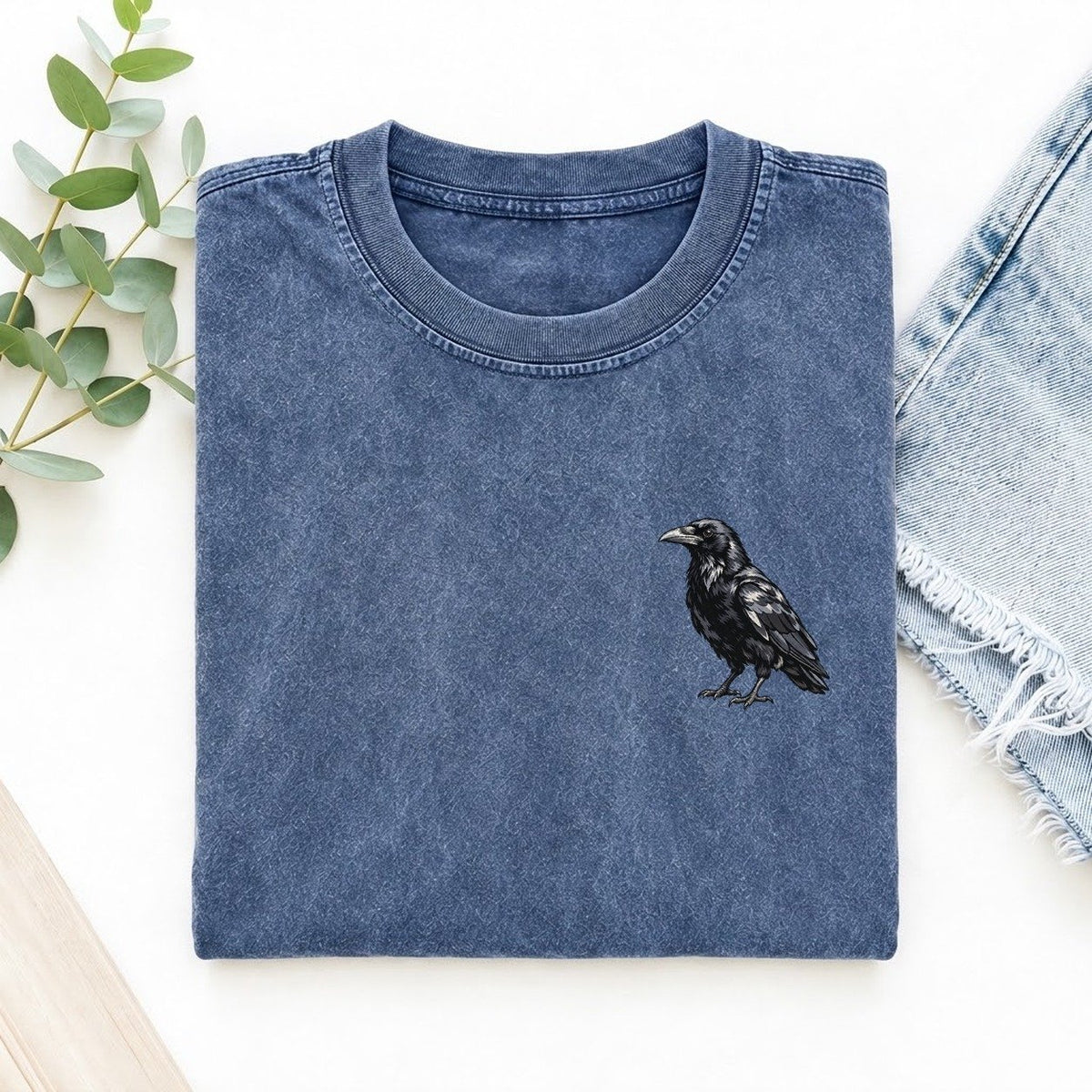Raven Left Chest Vintage T-shirt – Washed Blue