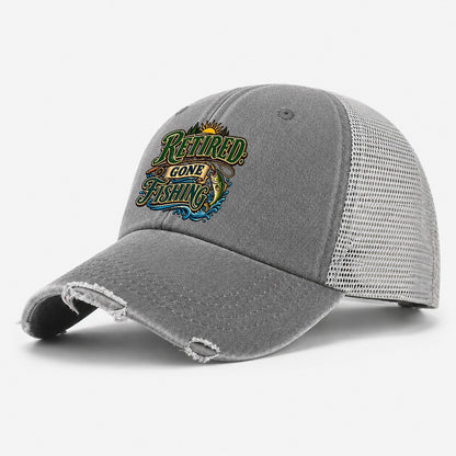 Retired Gone Fishing Retired Living Washed Trucker Hat – Grey