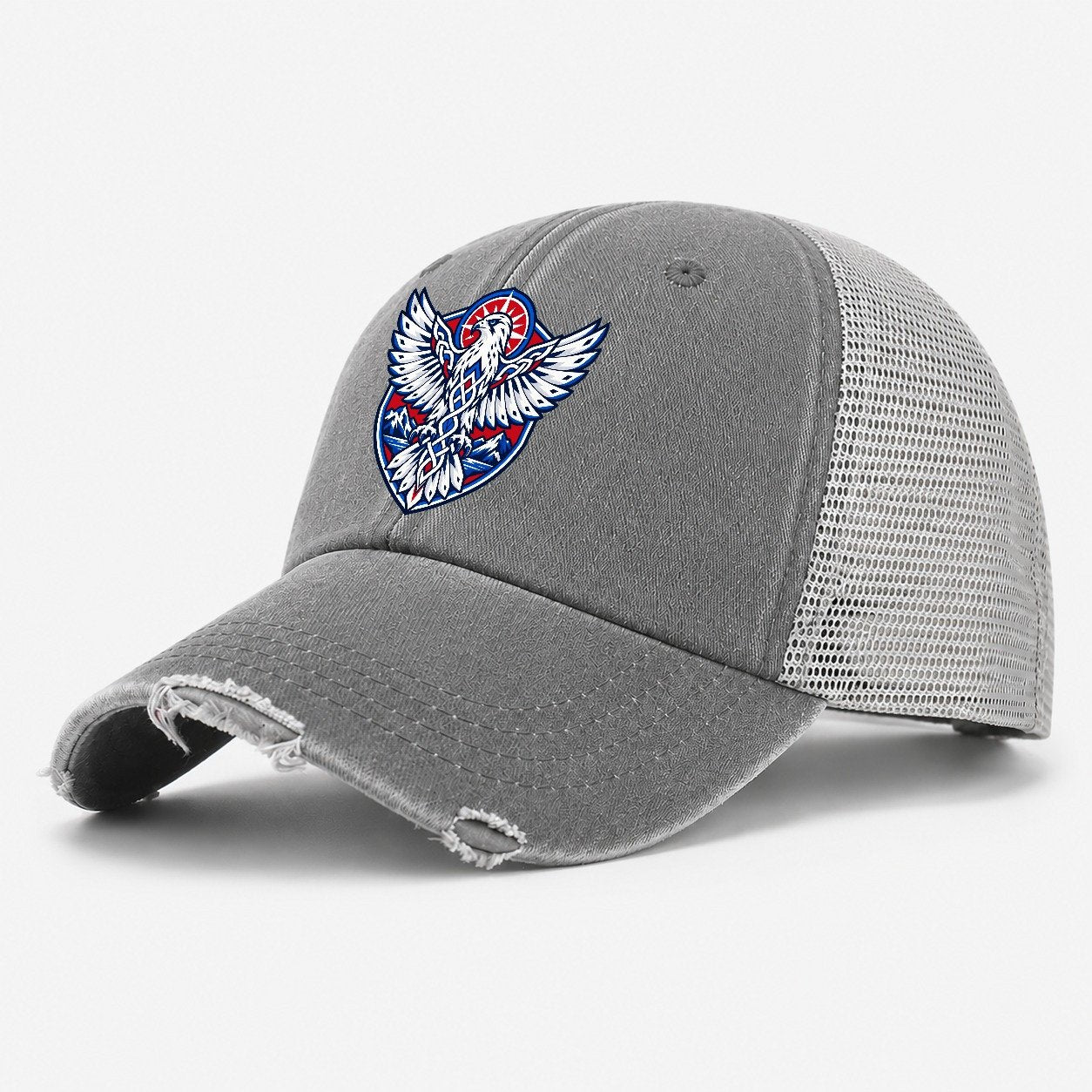Iceland Minimal Emblem Country Logos Washed Trucker Hat – Grey