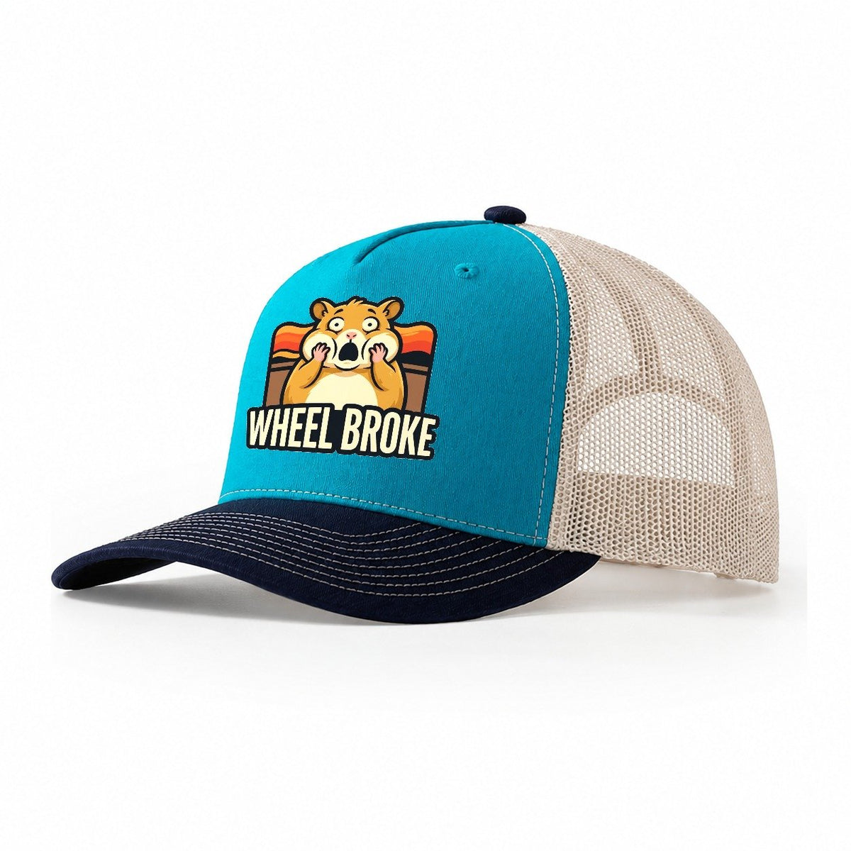 Hamster Scream Wheel Broke Scream Trucker Hat – Teal Navy