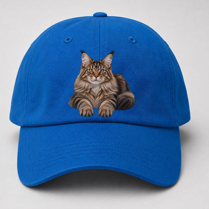 Maine Coon Reclining Paws Forward Realistic Cat Portrait Baseball Cap – Blue