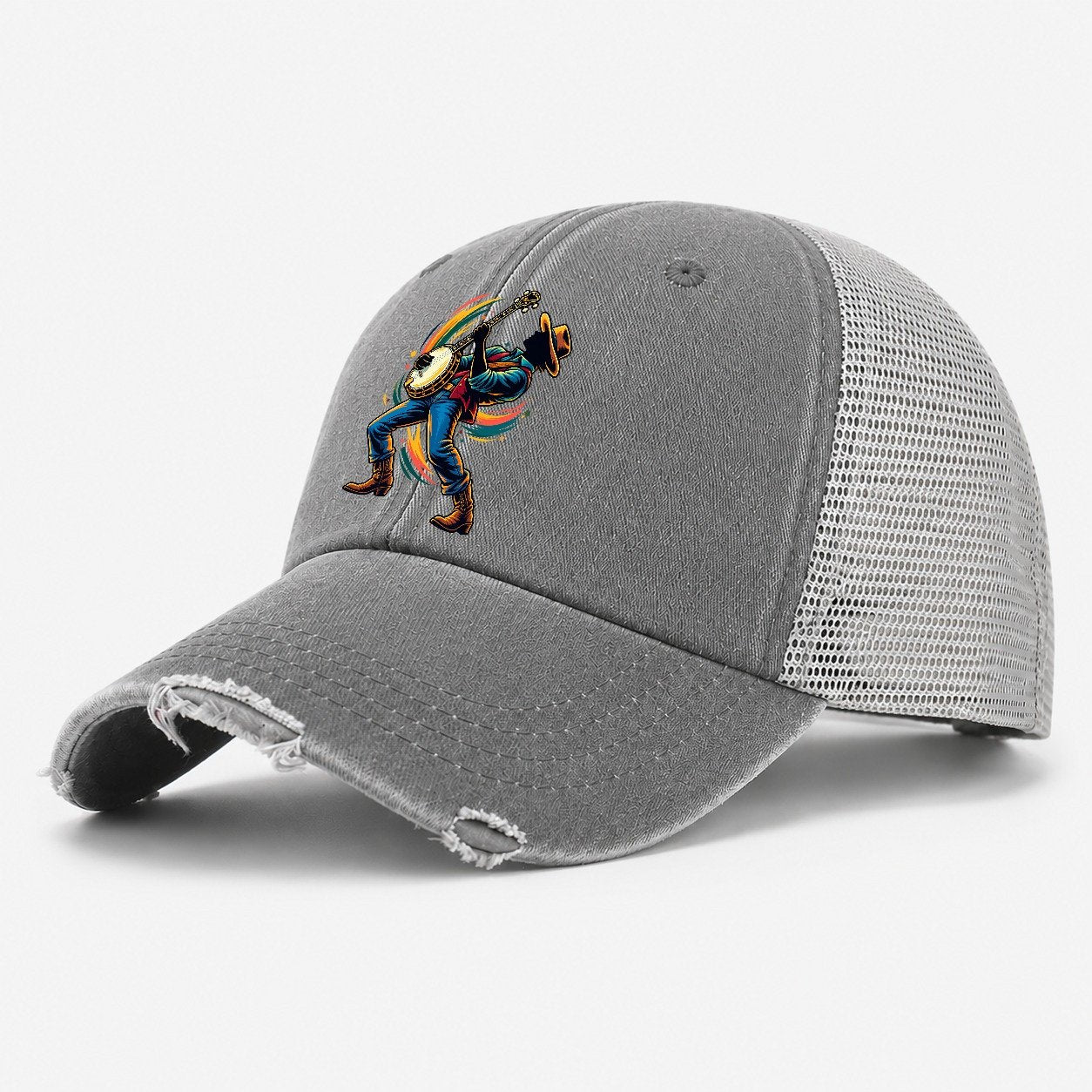 Banjo Icon Music Instruments Washed Trucker Hat – Grey