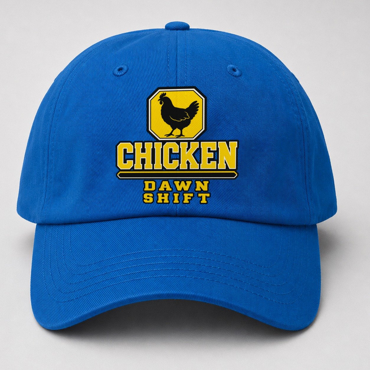 Chicken Dawn Shift Heavy Duty Baseball Cap – Blue