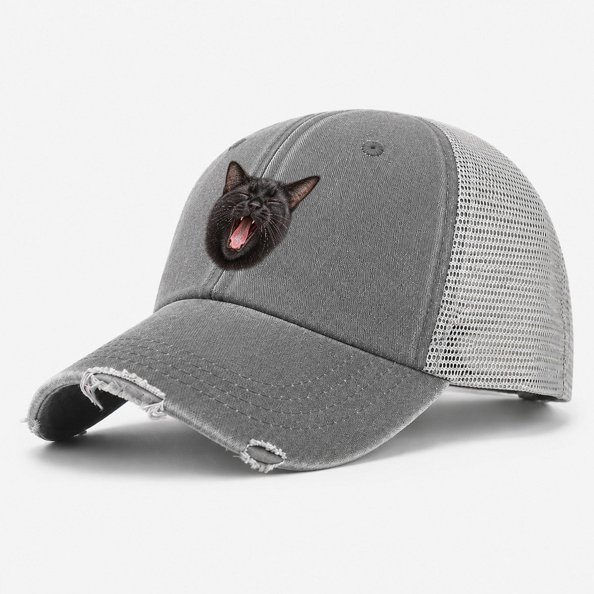 Black Cat Velvet Yawn Pastimes Companions Washed Trucker Hat – Grey