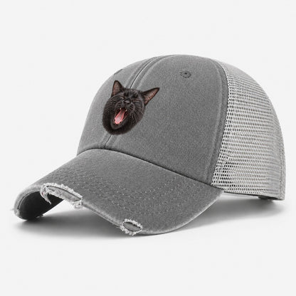 Black Cat Velvet Yawn Pastimes Companions Washed Trucker Hat – Grey