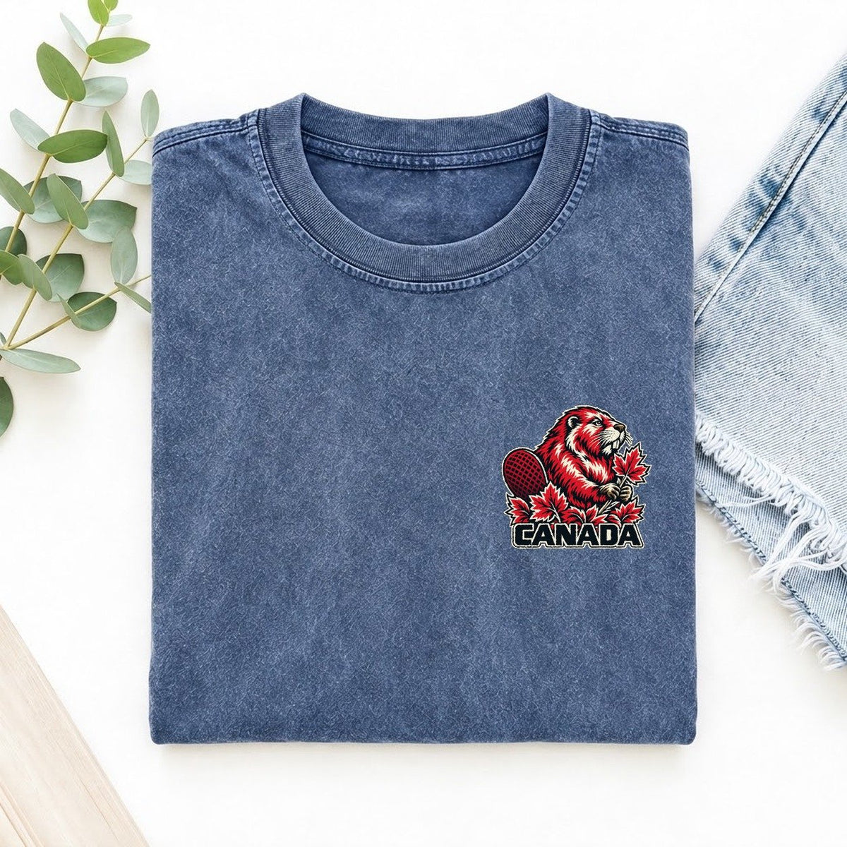 Canada Country Pride Left Chest Vintage T-shirt – Washed Blue