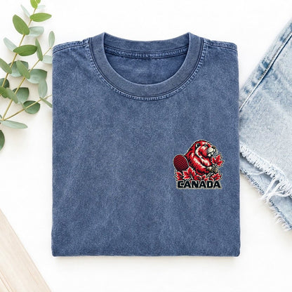 Canada Country Pride Left Chest Vintage T-shirt – Washed Blue