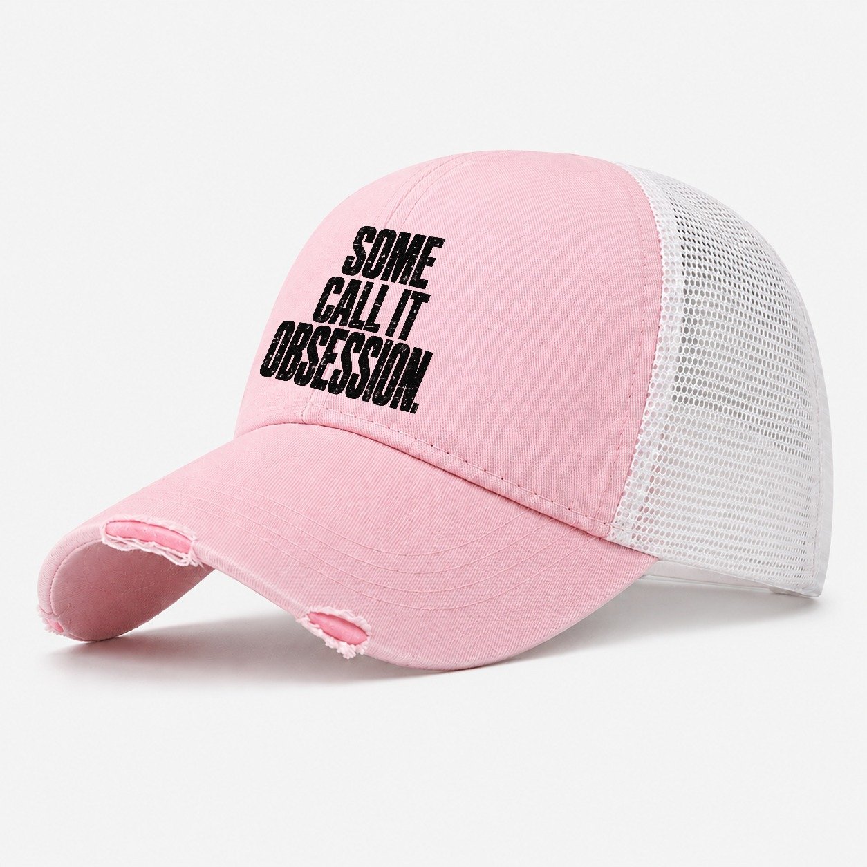 Some Call It Obsession Fishing Club Washed Trucker Hat – Light Pink