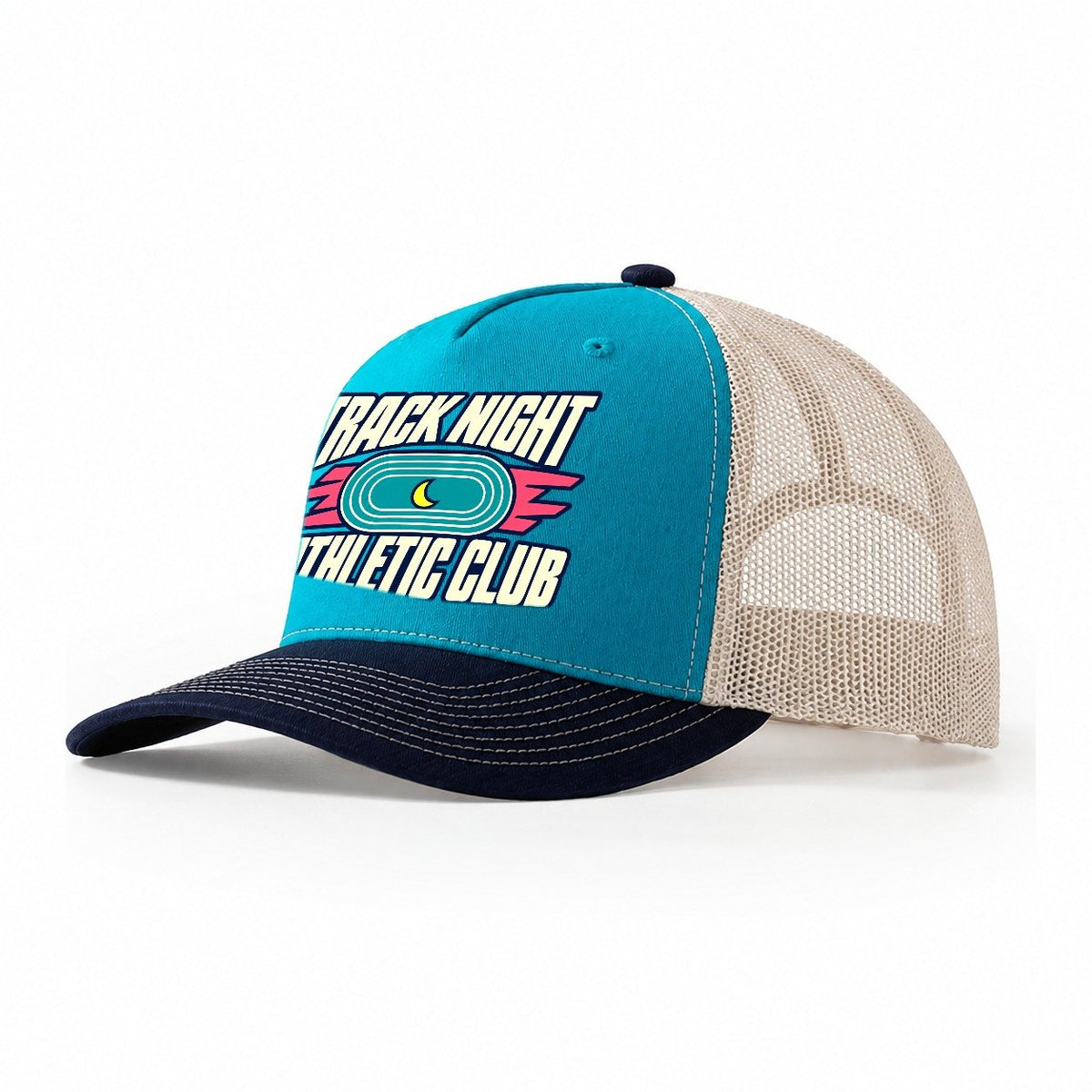 Track Night Athletic Club 90S Running Clubs Trucker Hat – Teal Navy