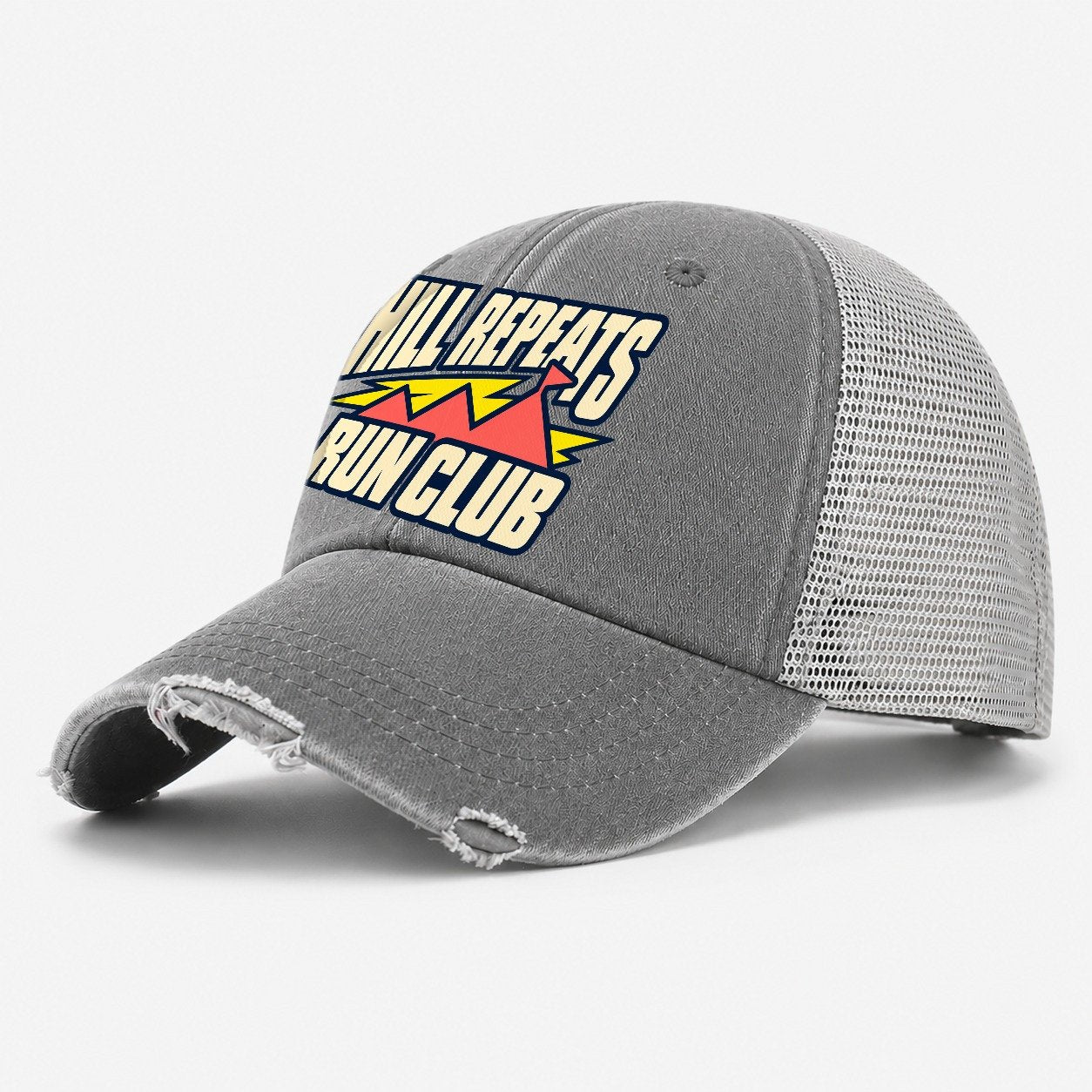 Hill Repeats Run Club 90S Running Clubs Washed Trucker Hat – Grey