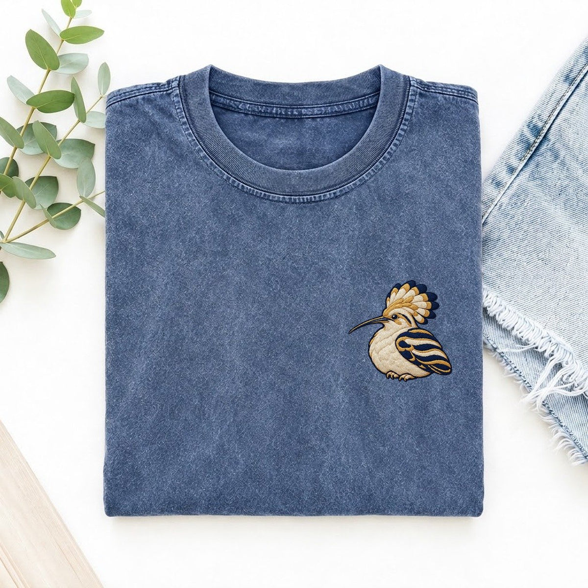 Hoopoe Crest Lift Left Chest Vintage T-shirt – Washed Blue