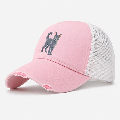 Realistic Russian Blue Cat Portrait Standing Three Quarter Washed Trucker Hat – Light Pink