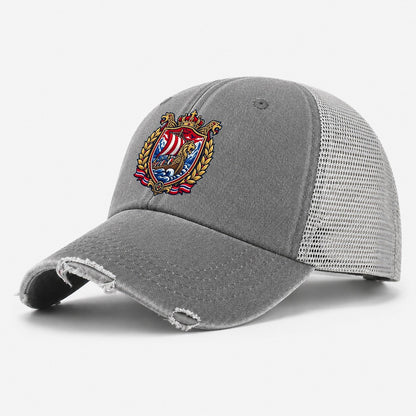 Norway Heraldic Crest Country Logos Washed Trucker Hat – Grey
