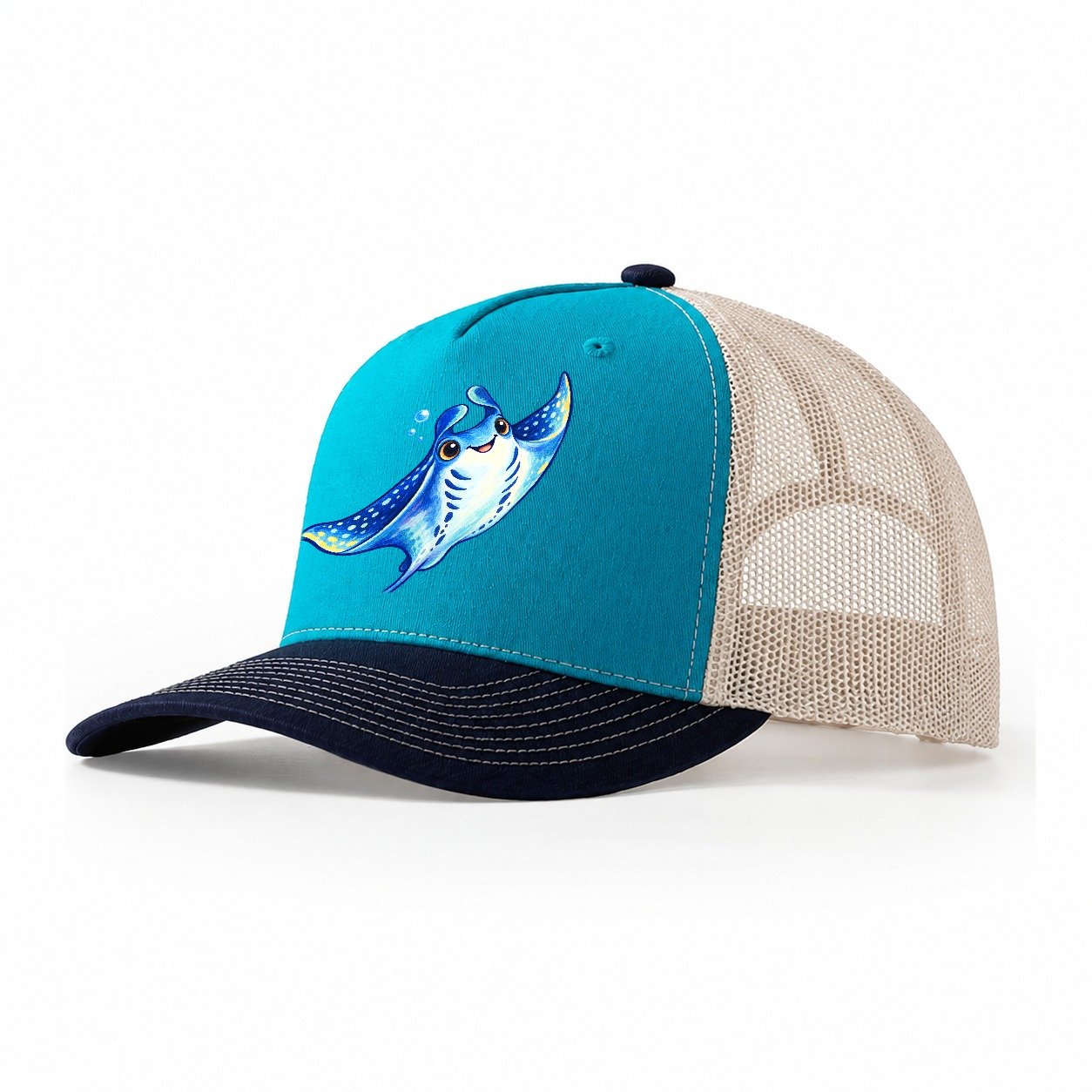 Manta Ray Upward Glide Sea Sprite Trucker Hat – Teal Navy