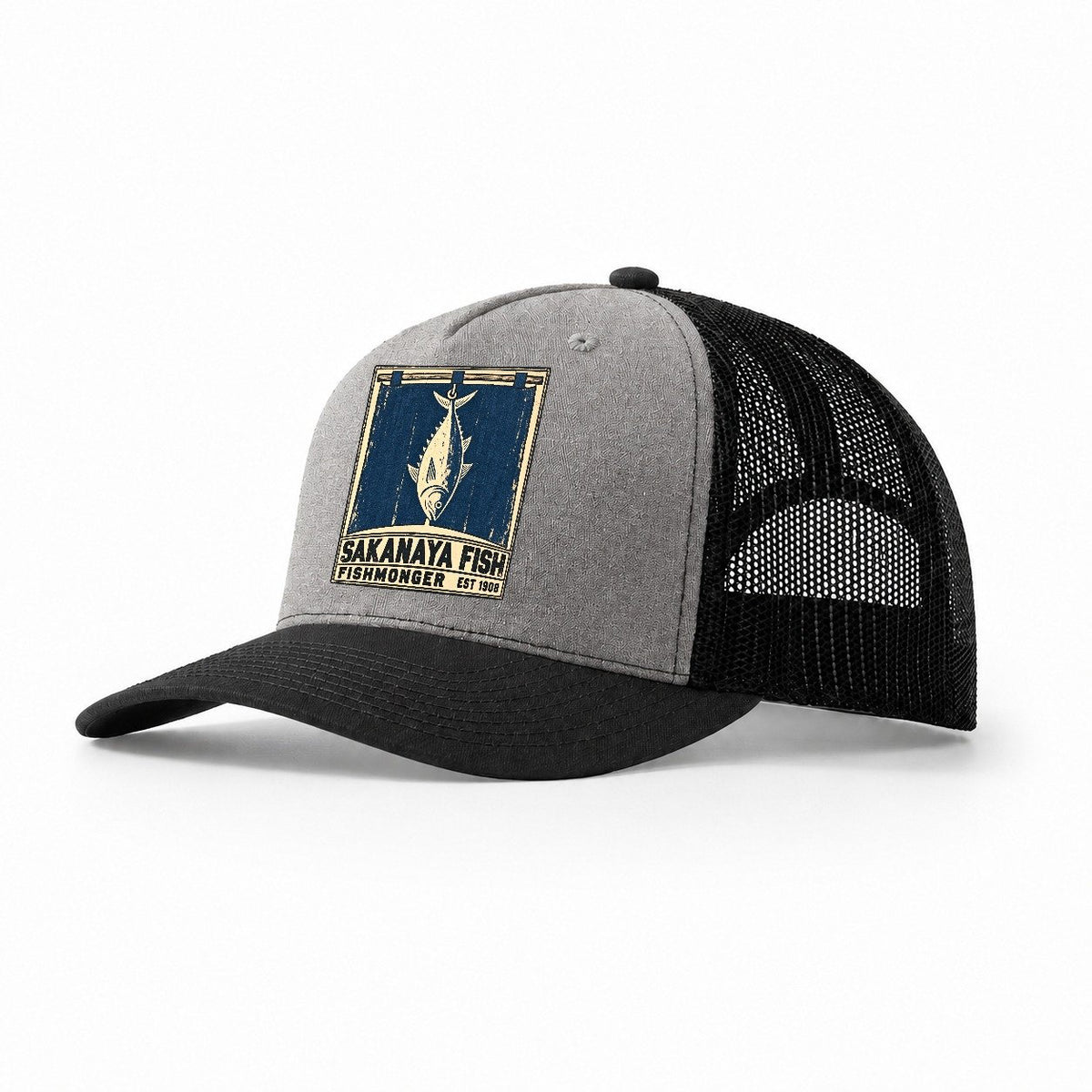 Sakanaya Fish Market Noren Trade Co Trucker Hat – Grey Black
