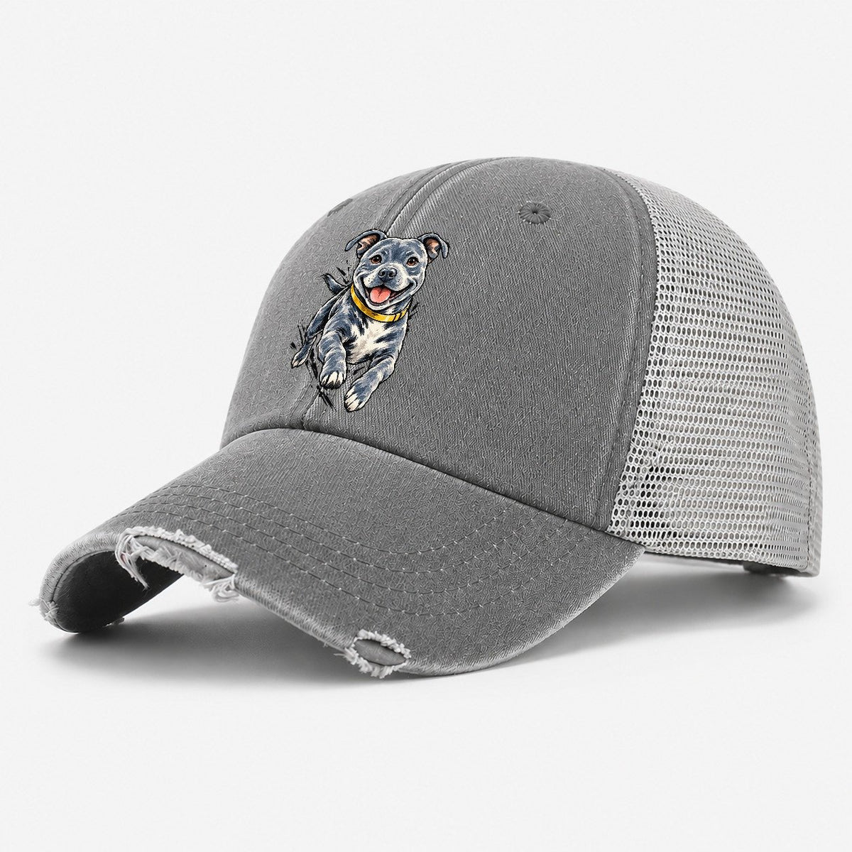 Staffordshire Bull Terrier Expressive Ink Washed Trucker Hat – Grey