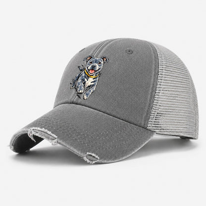 Staffordshire Bull Terrier Expressive Ink Washed Trucker Hat – Grey