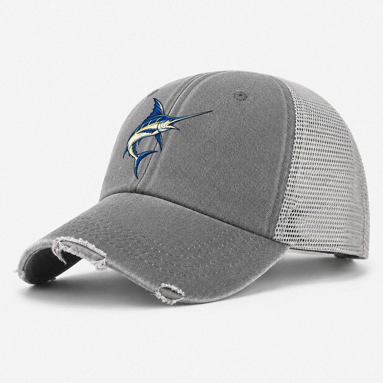 Swordfish Blade Fishing Elegant Washed Trucker Hat – Grey