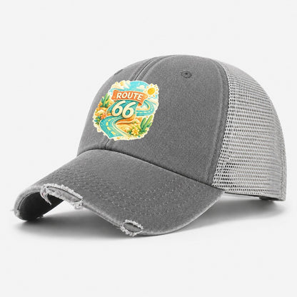 Route 66 Highway Shield Washed Trucker Hat – Grey