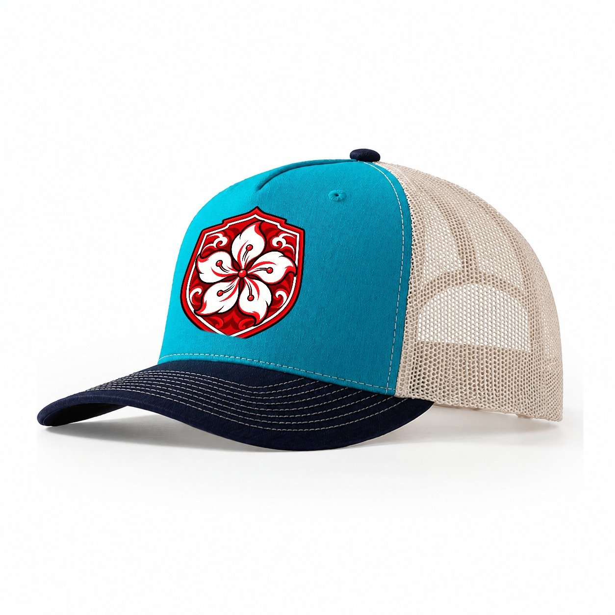 Hong Kong Minimal Emblem Country Logos Trucker Hat – Teal Navy