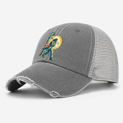 Man in Hat by Lamppost Washed Trucker Hat – Grey