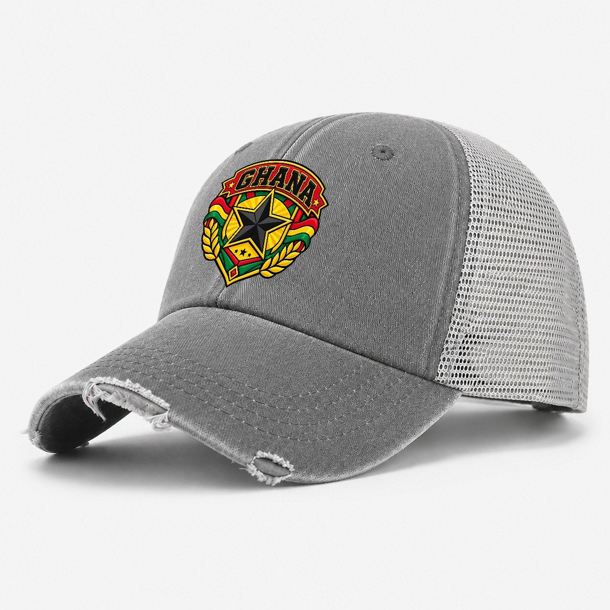 Ghana Retro Badge Country Logos Washed Trucker Hat – Grey