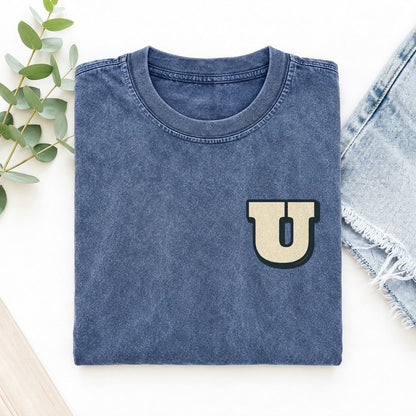 Initial U Left Chest Vintage T-shirt – Washed Blue