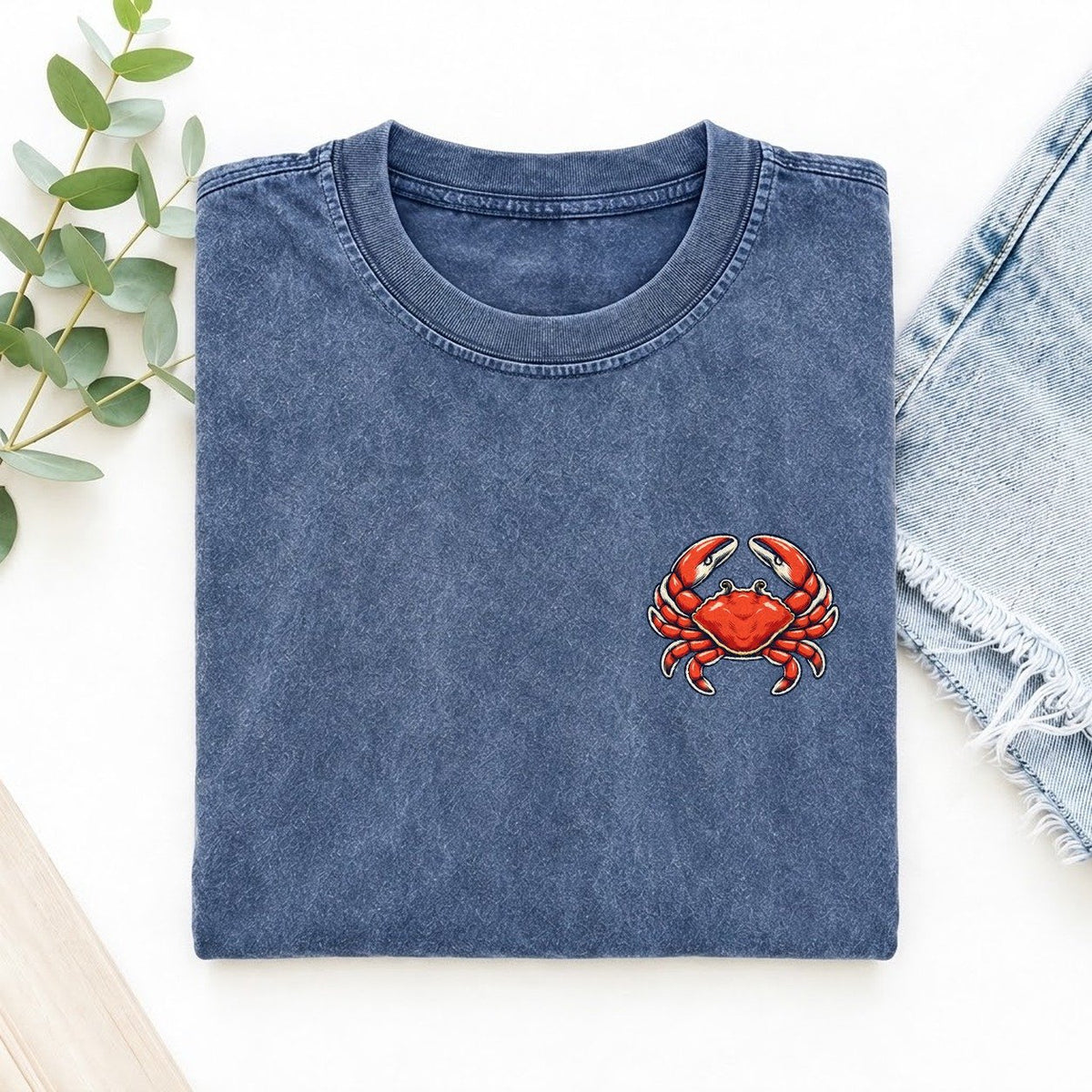 Scarlet Crab Left Chest Vintage T-shirt – Washed Blue