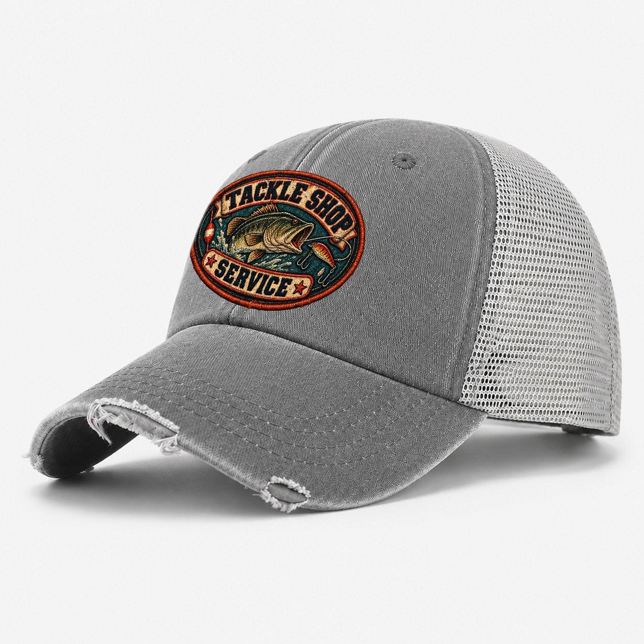 Tackle Shop Service Patch Fishing Club Washed Trucker Hat – Grey