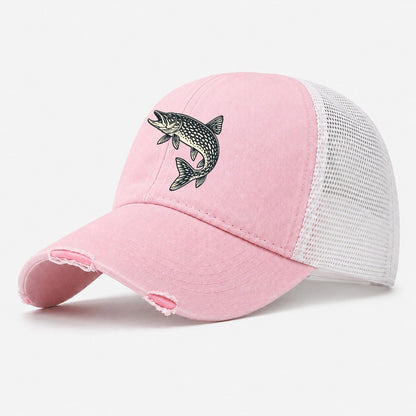 Pike Profile Fishing Elegant Washed Trucker Hat – Light Pink