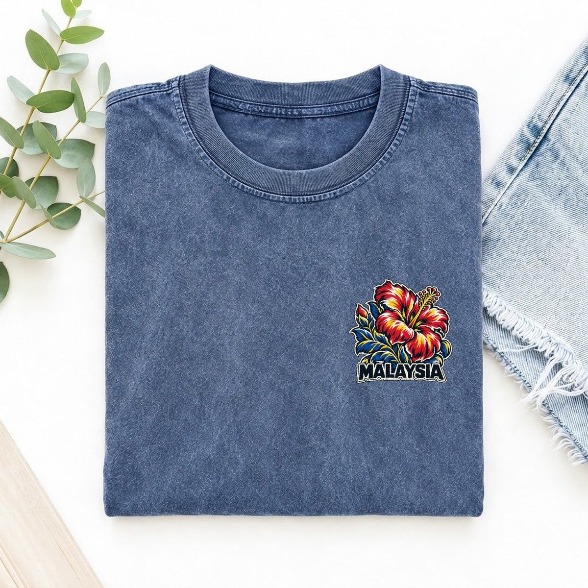Malaysia Country Pride Left Chest Vintage T-shirt – Washed Blue
