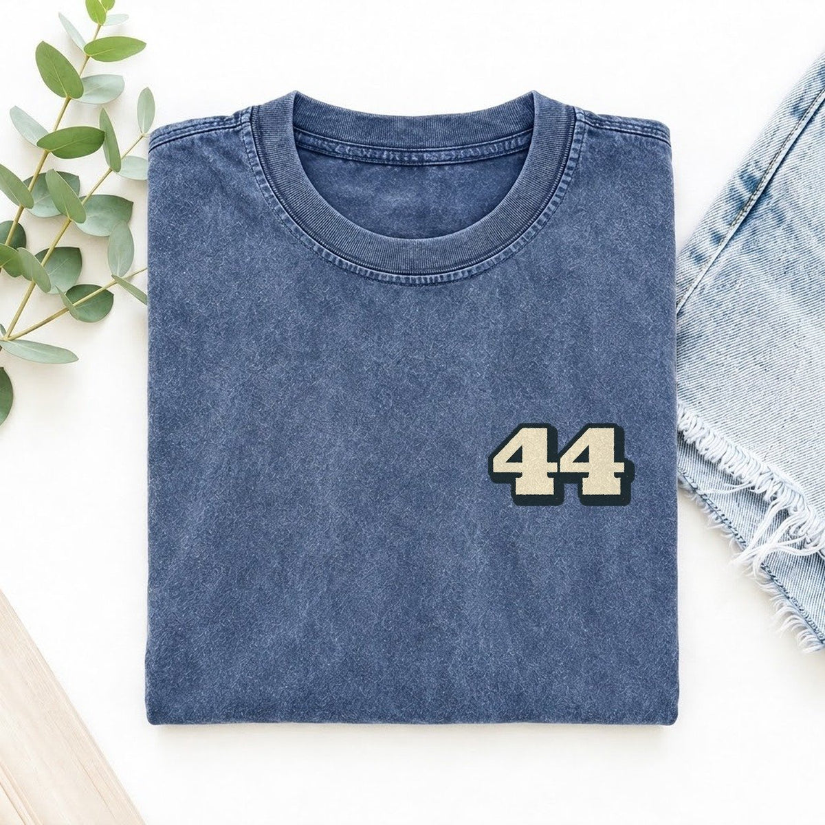 Number 44 Left Chest Vintage T-shirt – Washed Blue
