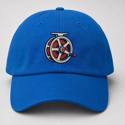 Fly Fishing Reel Tiny Solo Marks Baseball Cap – Blue