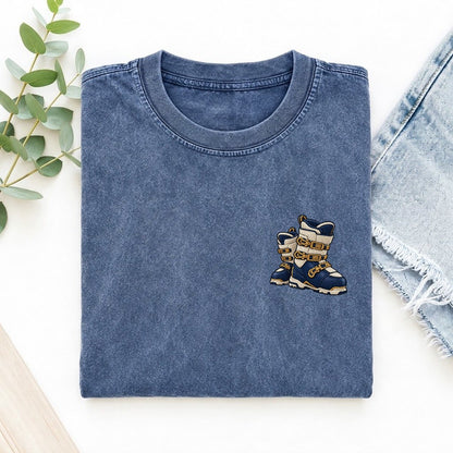 Ski Boot Buckle Turn Left Chest Vintage T-shirt – Washed Blue