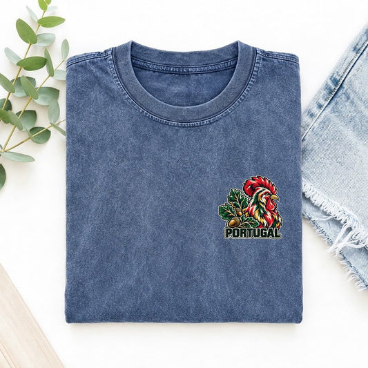Portugal Country Pride Left Chest Vintage T-shirt – Washed Blue