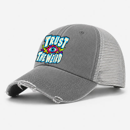 Trust The Weird Crazy Styles Washed Trucker Hat – Grey