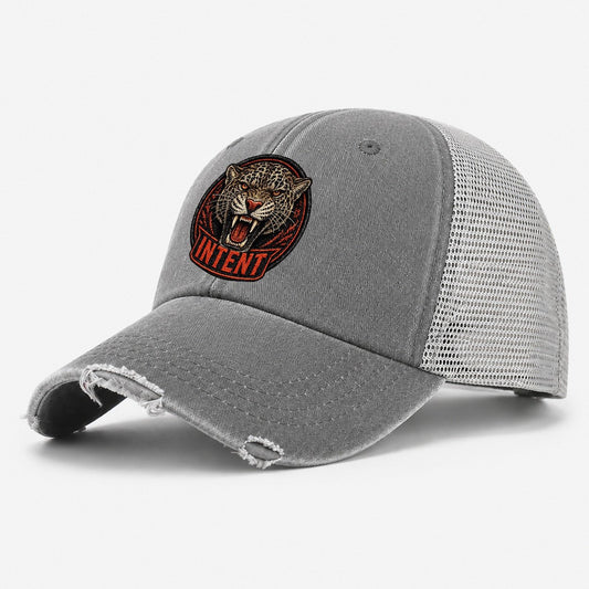 Jaguar Intent Badge Washed Trucker Hat – Grey