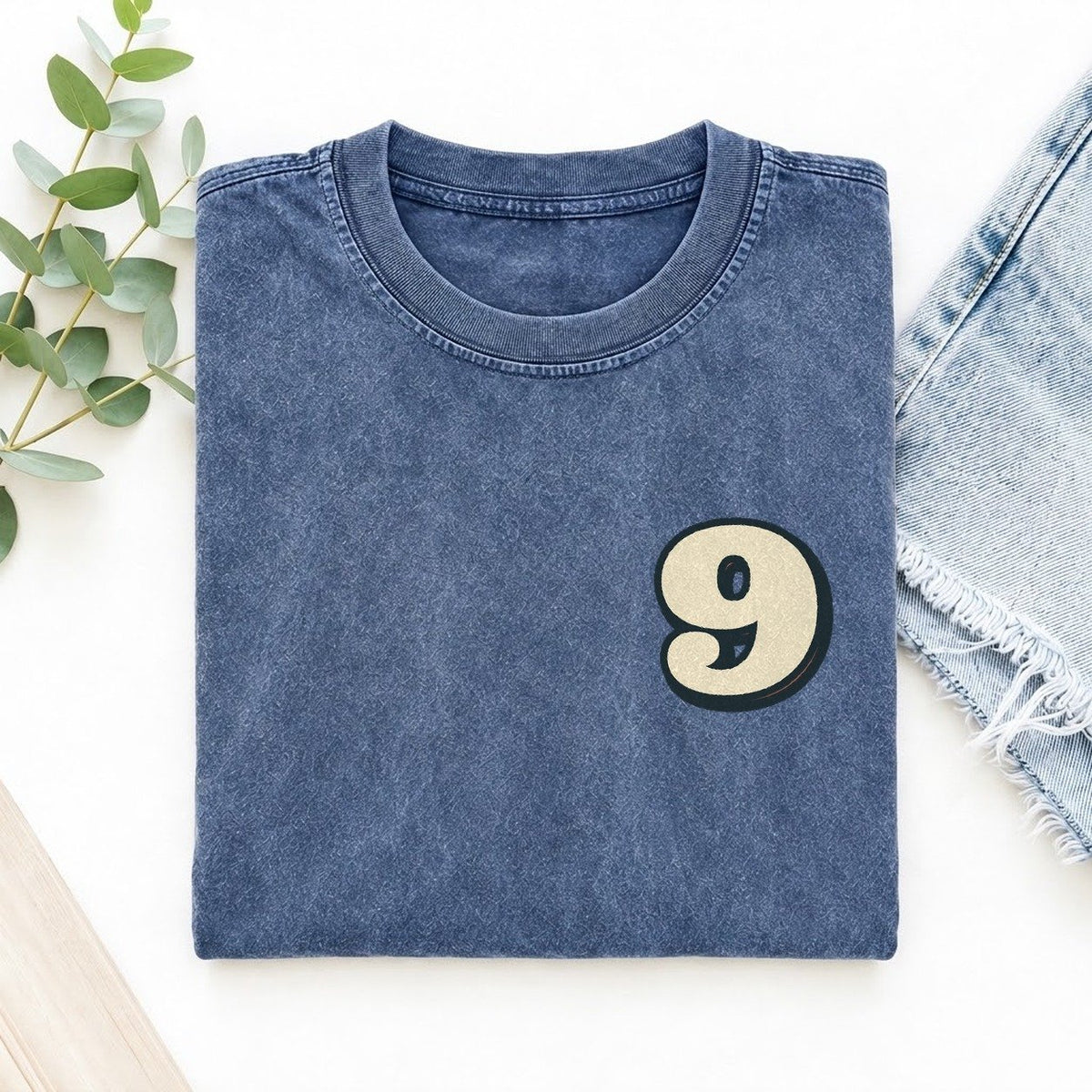Number 9 Left Chest Vintage T-shirt – Washed Blue
