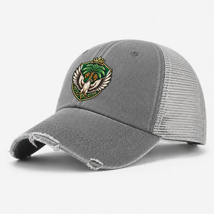 Saudi Arabia Heraldic Crest Country Logos Washed Trucker Hat – Grey