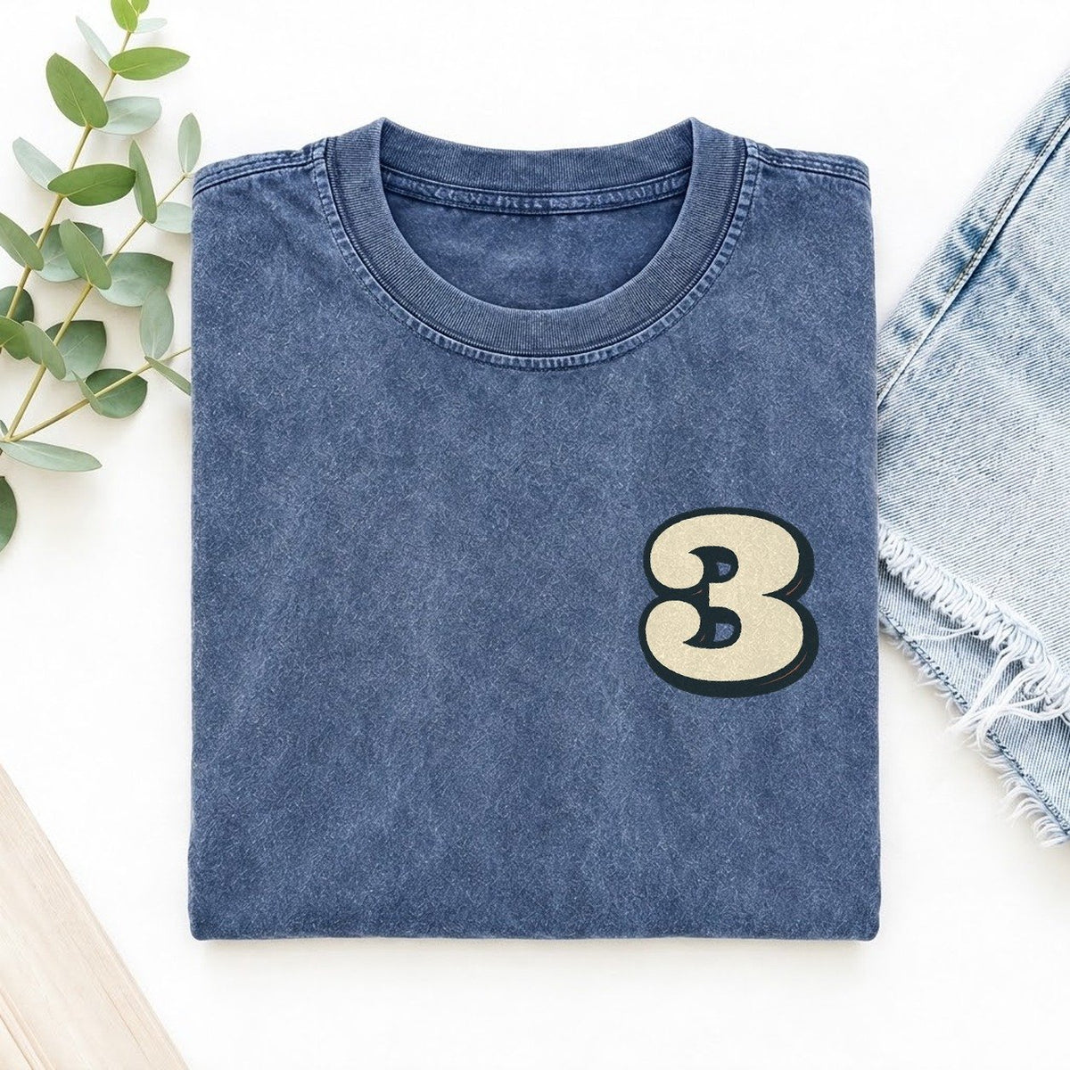 Number 3 Left Chest Vintage T-shirt – Washed Blue