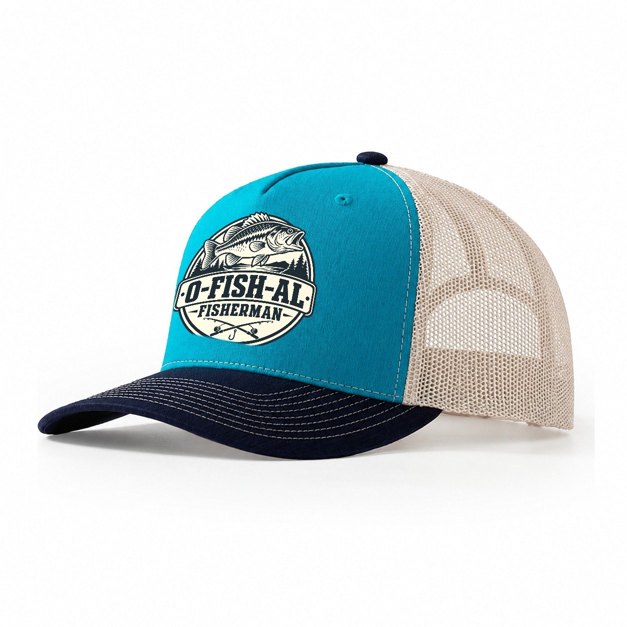 Ofishal Fisherman Fishing Elegant Trucker Hat – Teal Navy