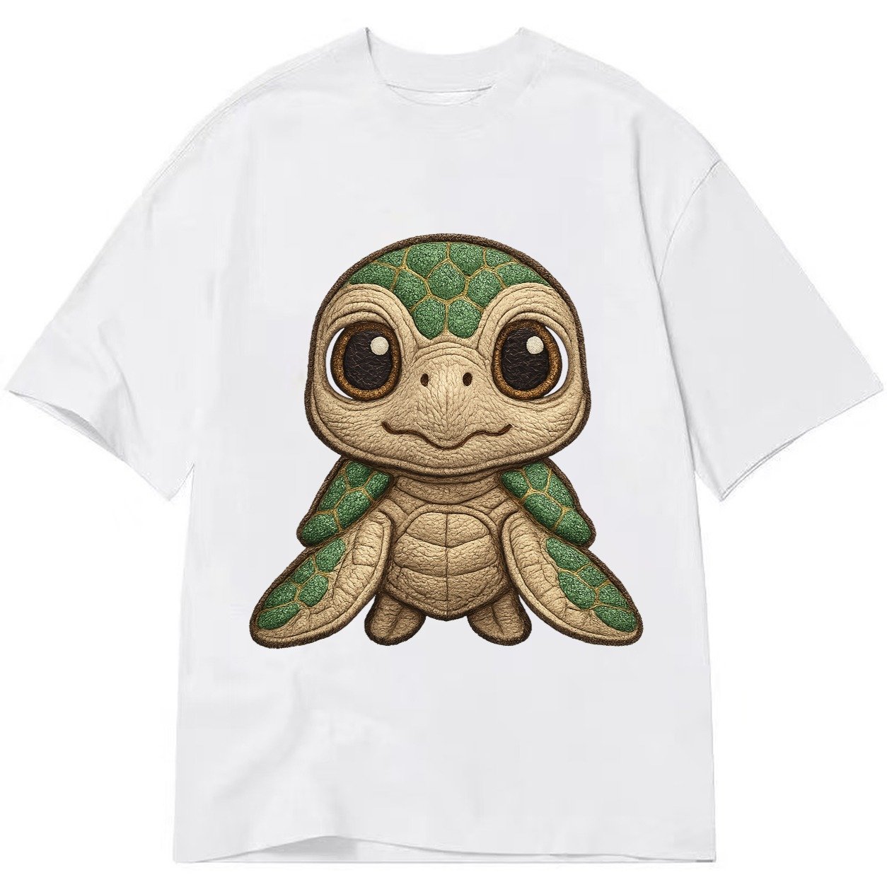 Baby Green Sea Turtle Emerald Shell Large Innocent Brown Eye Classic T-shirt – White