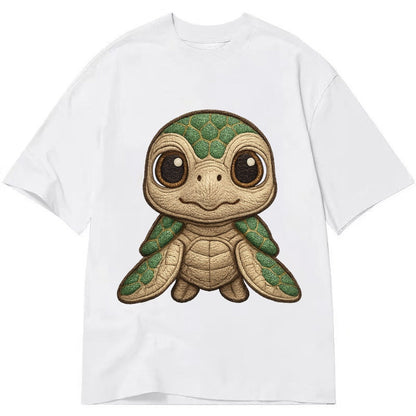 Baby Green Sea Turtle Emerald Shell Large Innocent Brown Eye Classic T-shirt – White